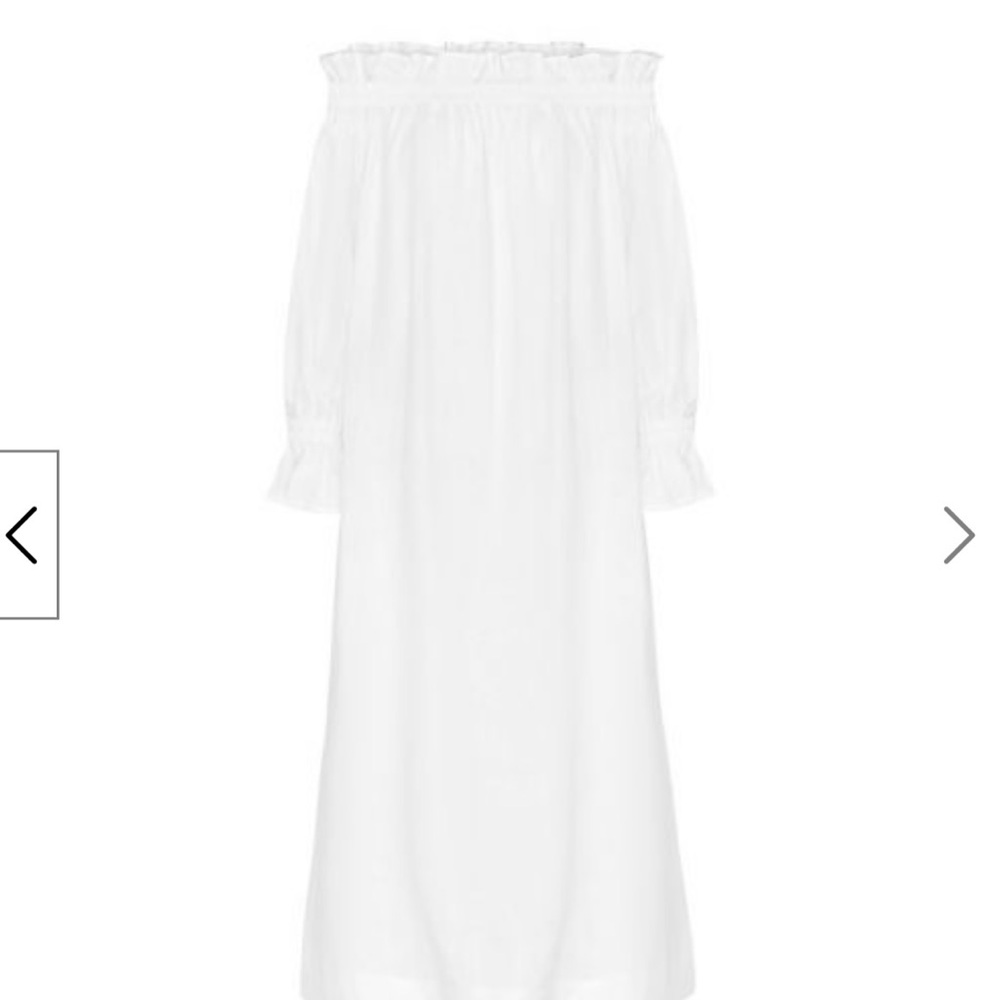 NWT Ephemera Spalla Maxi White M/L Linen off shoulder puff sleeves sophisticated